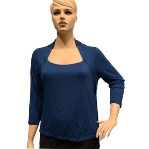 IGIGI Jersey Top Teal Faux Bolero 3/4 Sleeve Sz 22 / 24 Casual Office USA